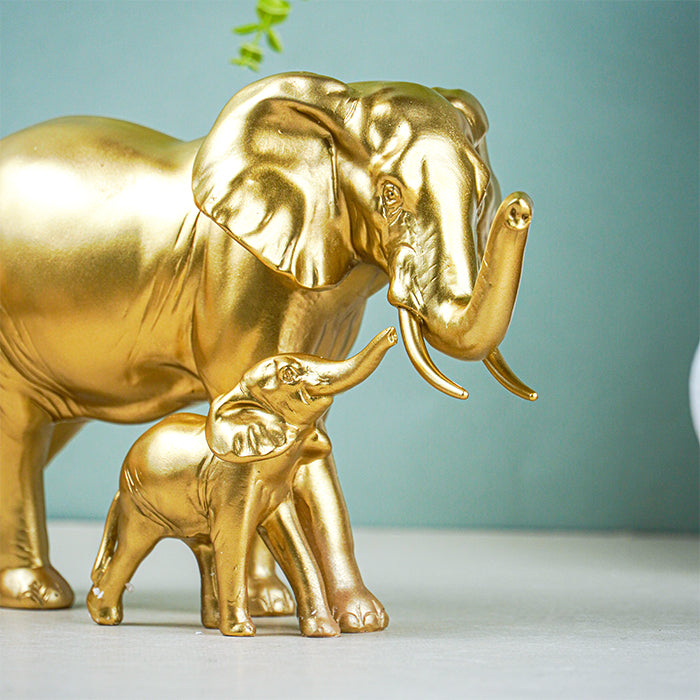 Gold Elephant and Calf Statue