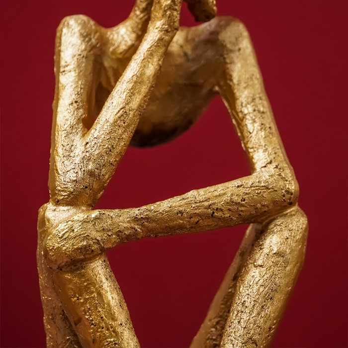 Gold Thinking Figure Sculpture - Unique Contemporary Decor