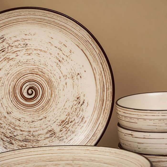 Cream Ceramic Spiral Dinnerware - Set of 18