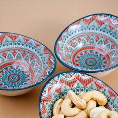 Tribal-Inspired Ceramic Bowls in Blue and Orange