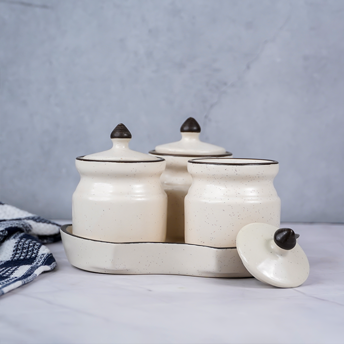 White Ceramic Pickle Jar Set | Set of 3