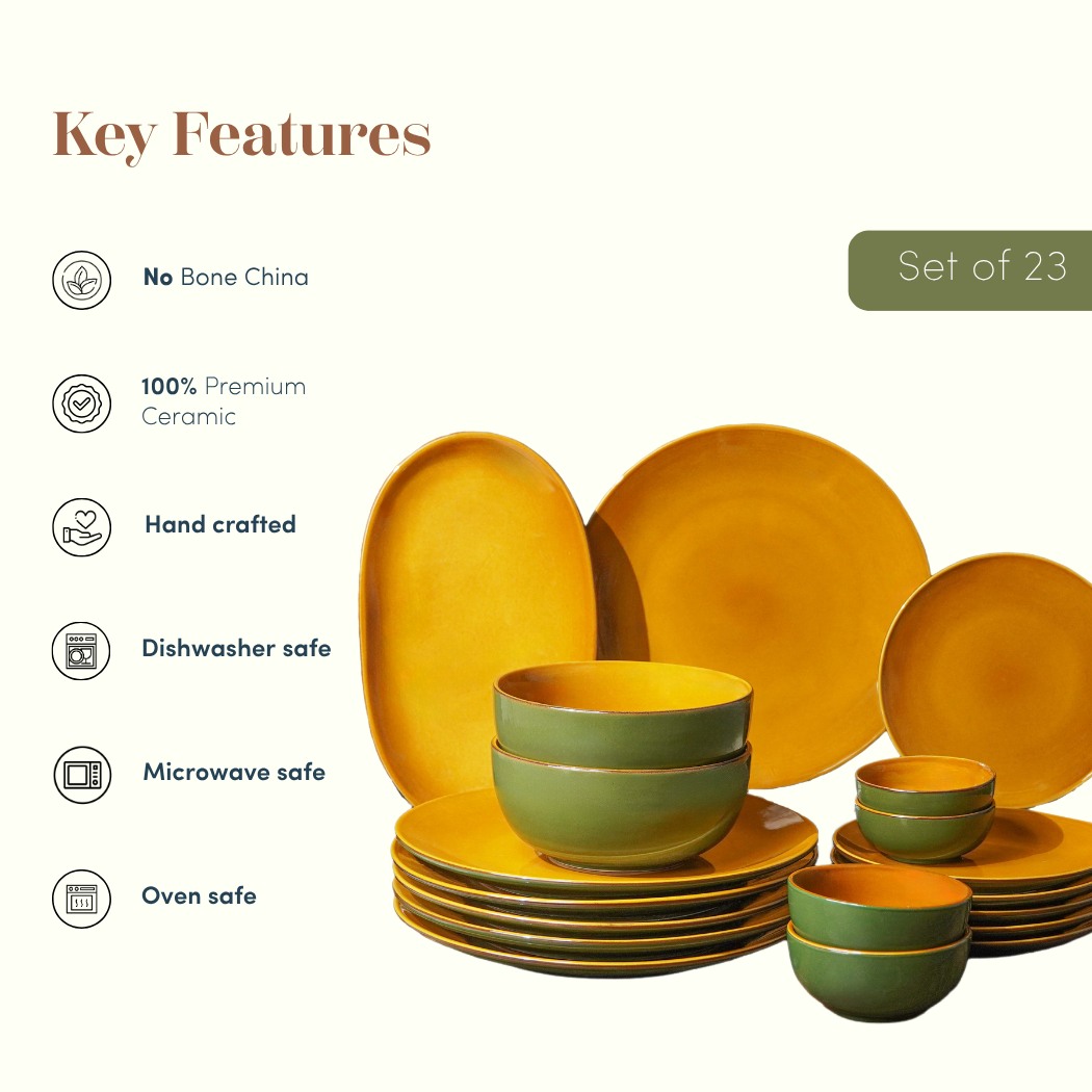 Golden Dinner Set with Green Exterior (Set of 23)
