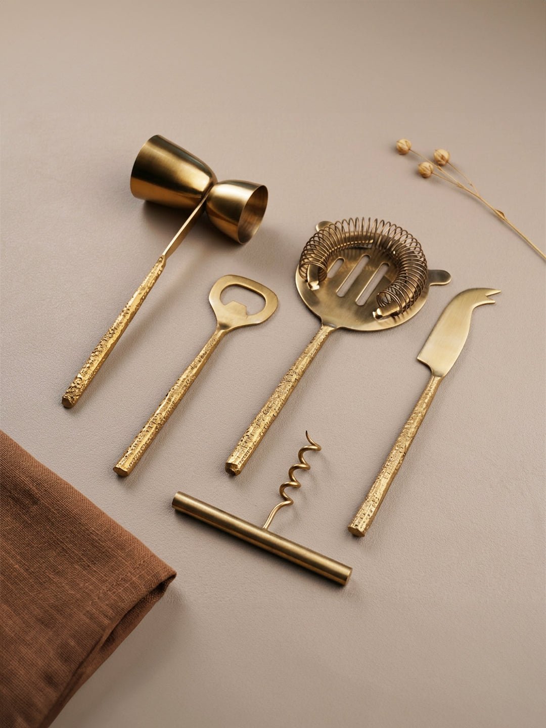 5-Piece Gold Bar Tool Set with Hammered Handles - The Golden Theory