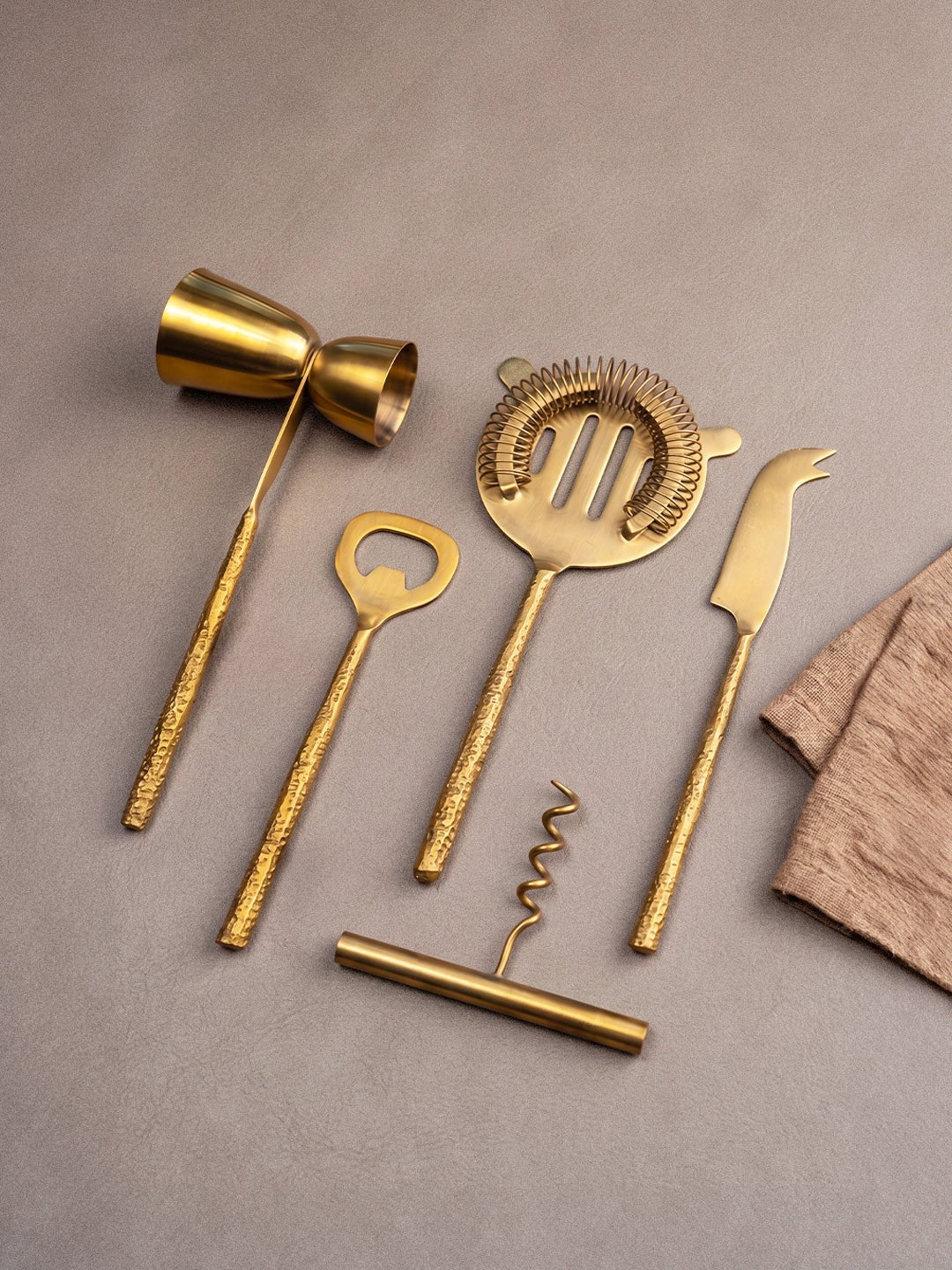 5-Piece Gold Bar Tool Set with Hammered Handles - The Golden Theory
