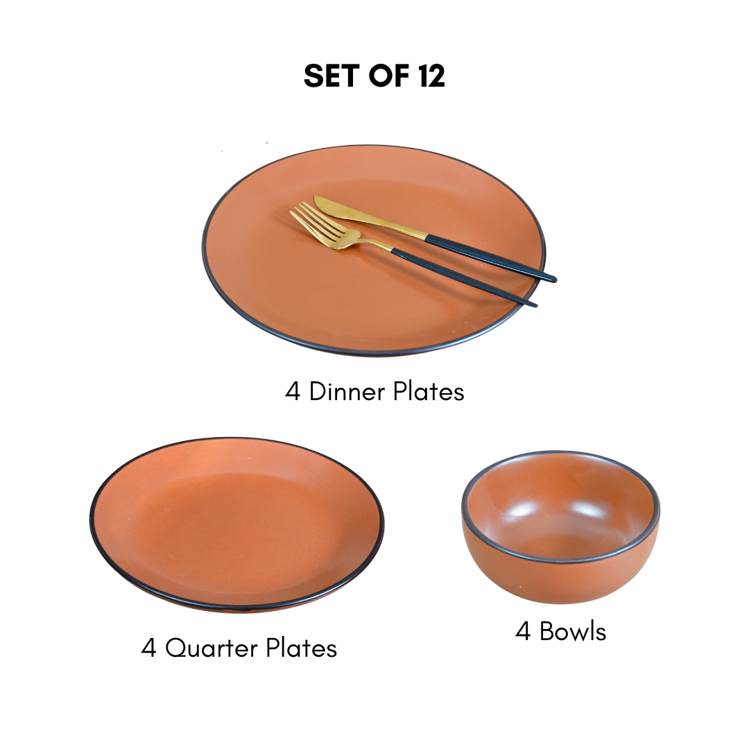 Rust Ceramic Dinner Set (Set of 12)