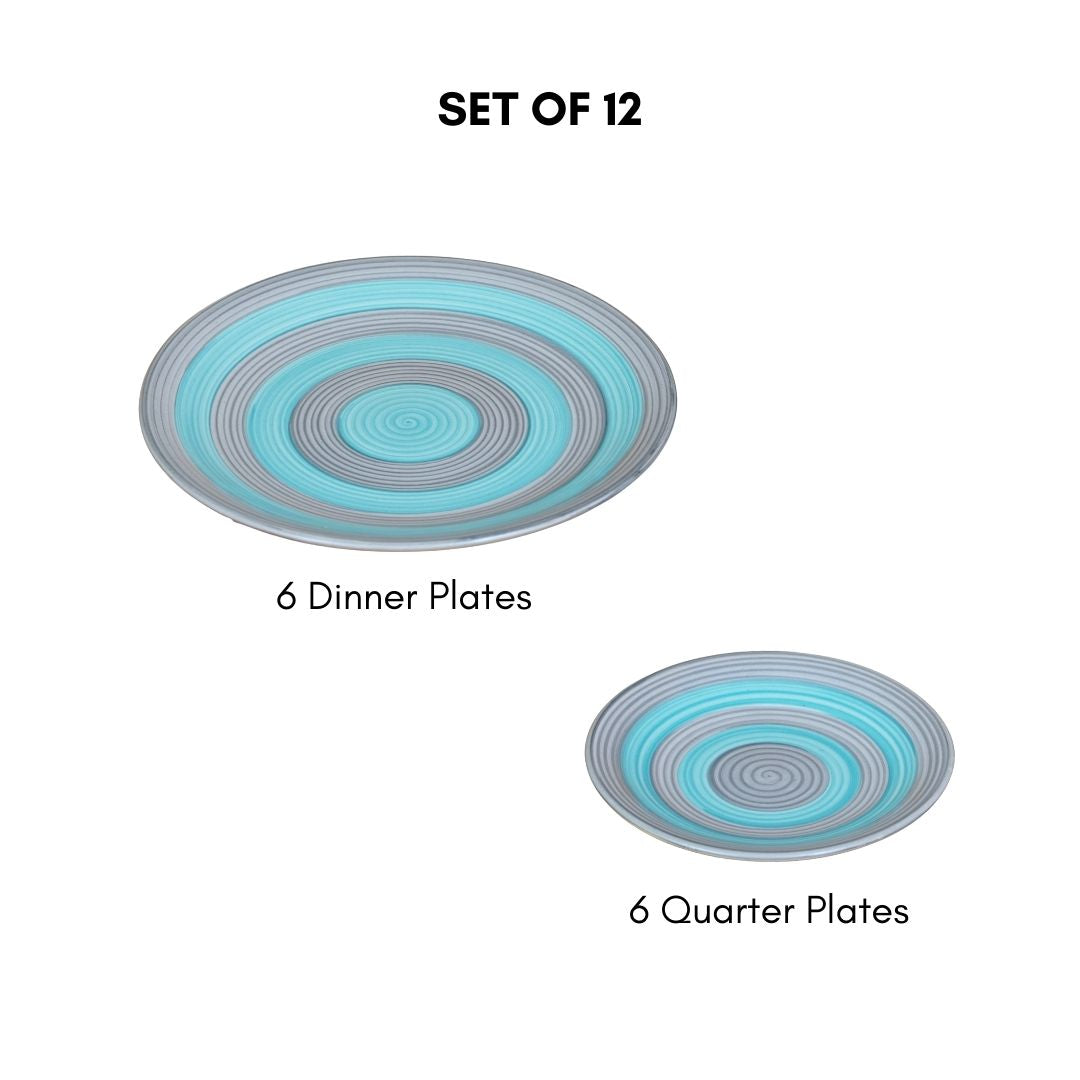 Ceramic Pastel Harmony Circles Dinner Set (Set of 12)