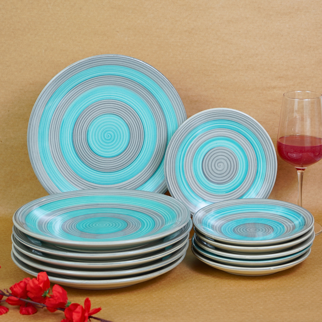 Ceramic Pastel Harmony Circles Dinner Set (Set of 12)