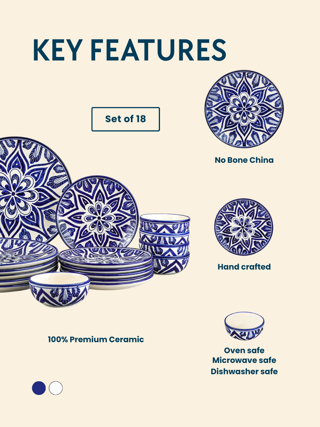 Blue Floral Mandala Design Dinnerware - Set of 18