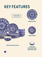 Blue Floral Mandala Design Dinnerware - Set of 18