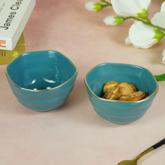 Small Blue Palette Bowl with Golden Border | Set of 2