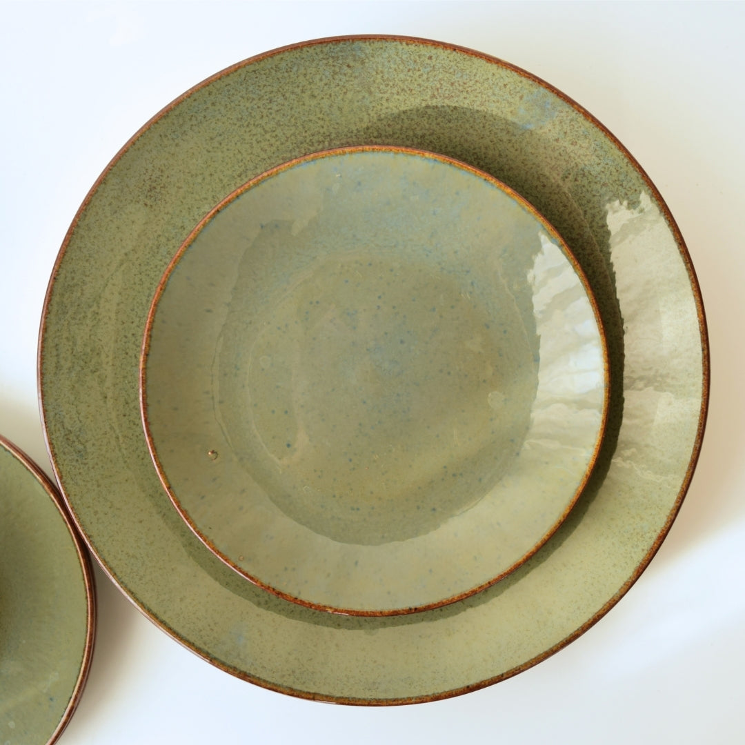 Rustic Olive Green Dinner Set - Set of 18