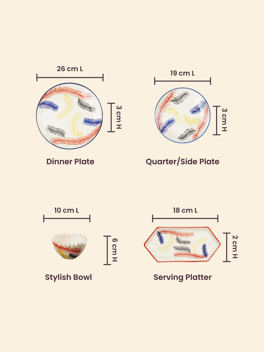 Multicolor Ceramic Dinner Set - Set of 19