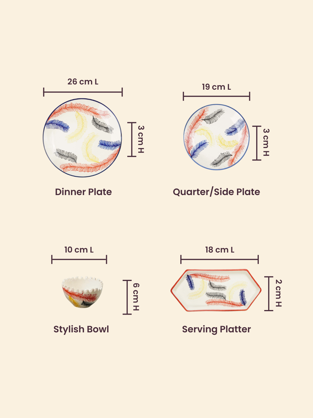 Multicolor Ceramic Dinner Set - Set of 19