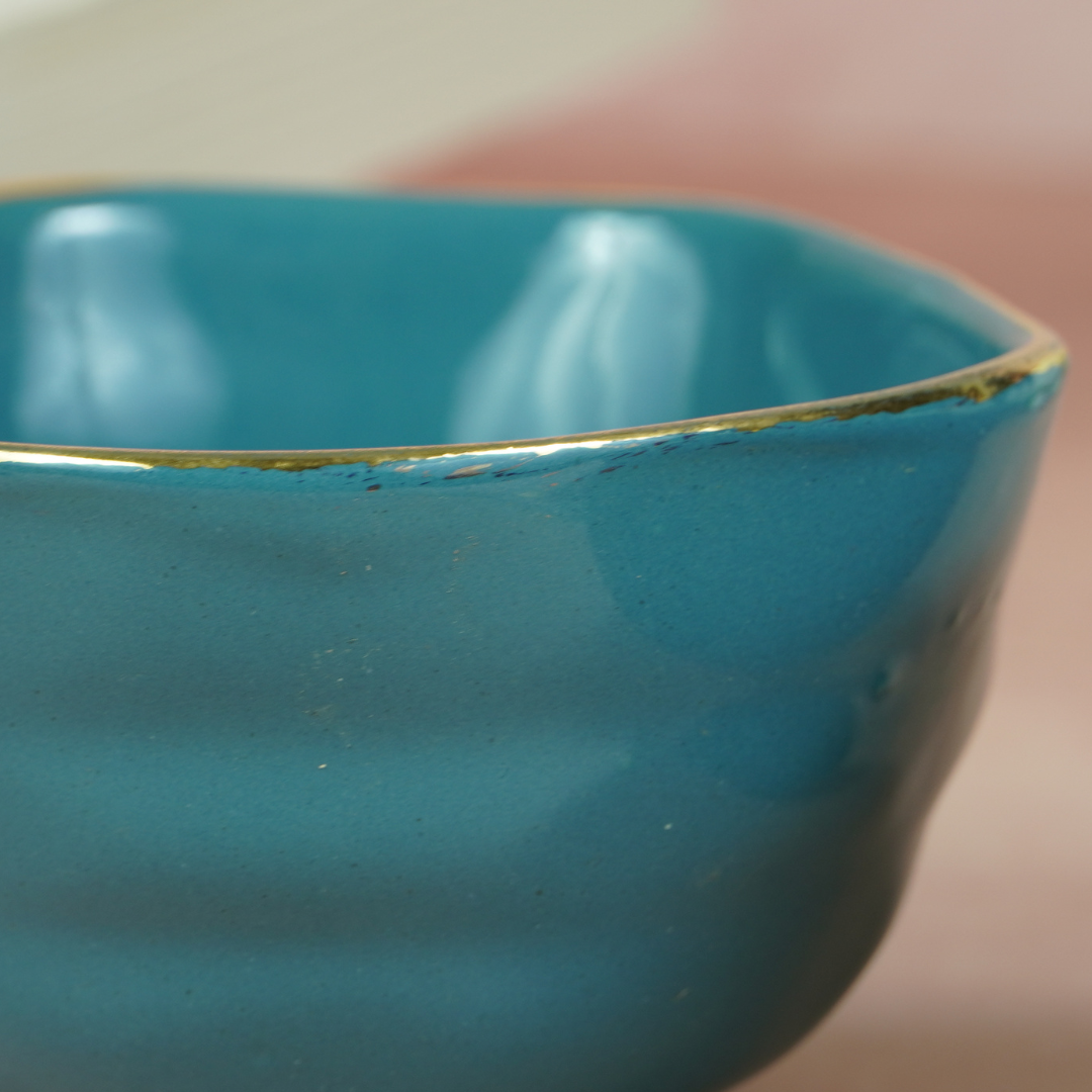 Small Blue Palette Bowl with Golden Border | Set of 2