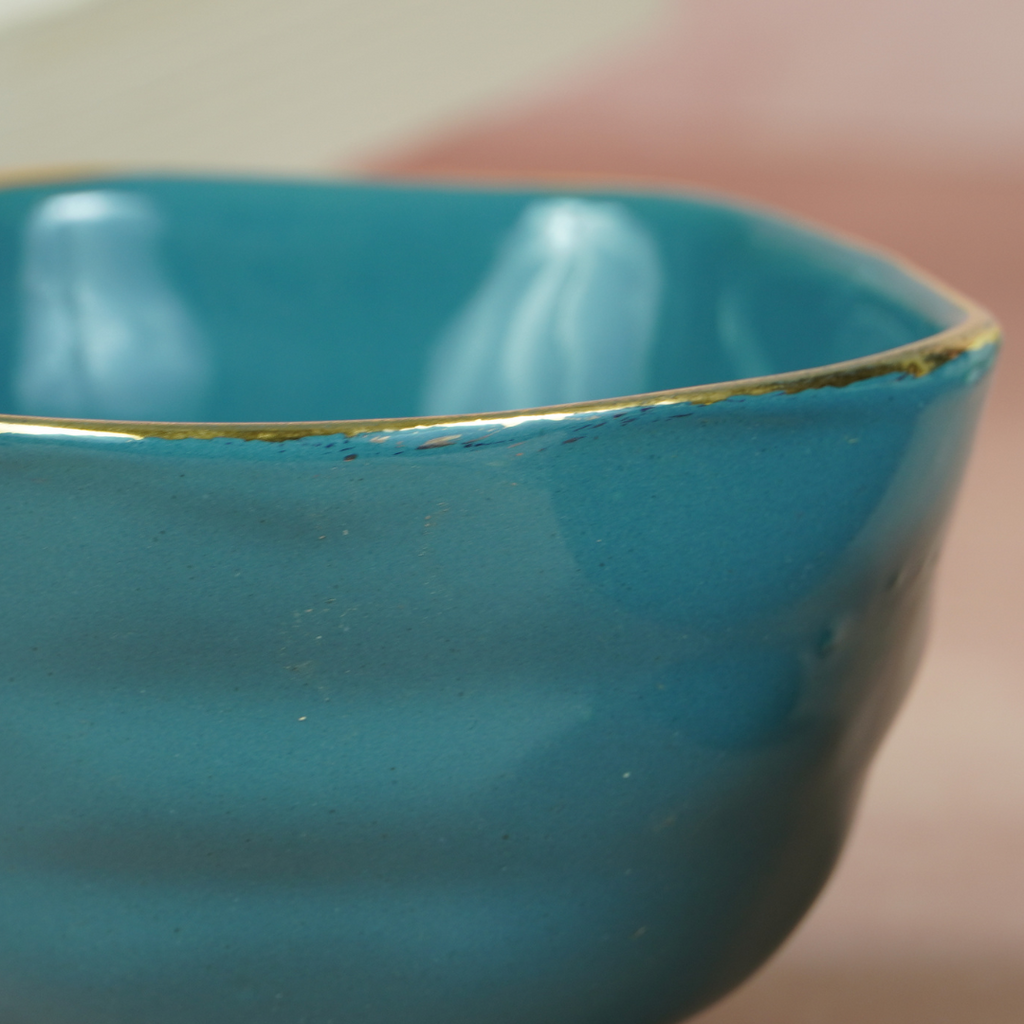 Small Blue Palette Bowl with Golden Border | Set of 2