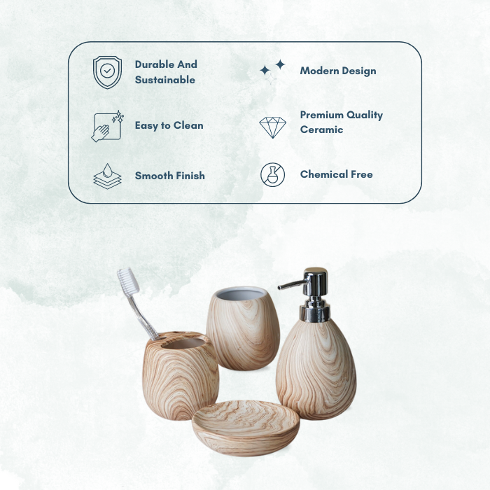 Natural Wood Grain Bathroom Set – Elegant Ceramic Bath Accessories