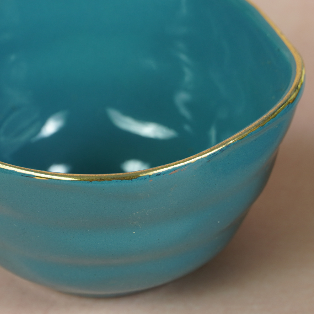 Small Blue Palette Bowl with Golden Border | Set of 2