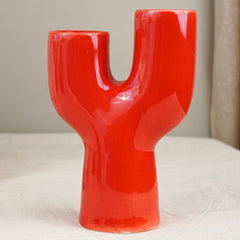 Bold Red Cactus-Inspired Vase