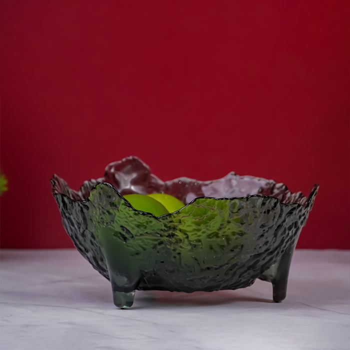 Textured Black Glass Bowl with Pedestal Base