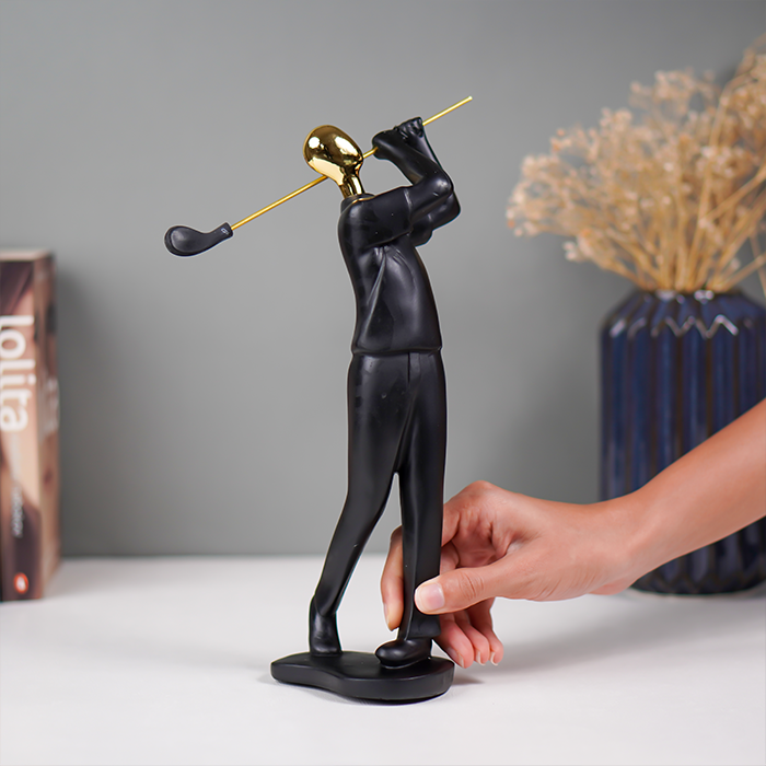 Black and Gold Golf Swing Figurine