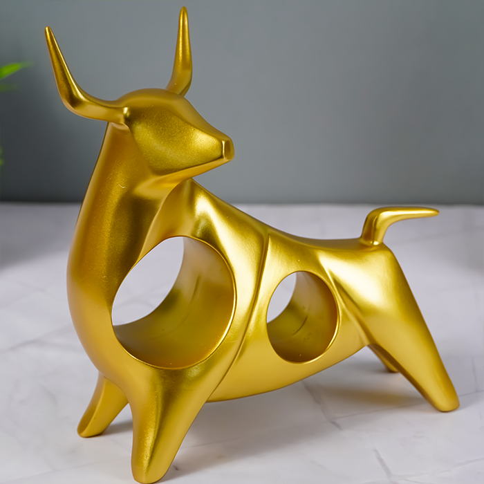 Gold Bull Sculpture with Geometric Cutouts