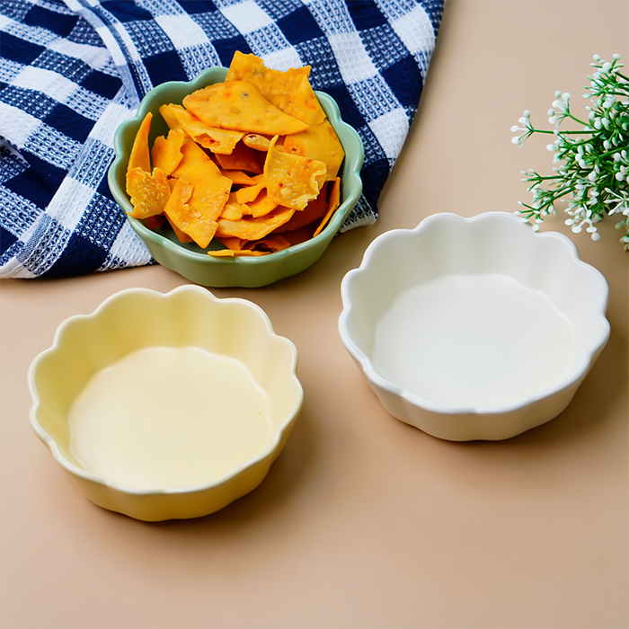 Butter Yellow Ceramic Bowl with Scalloped Edges - Small