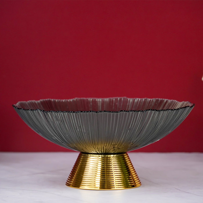 Gray Glass Bowl with Gold Base