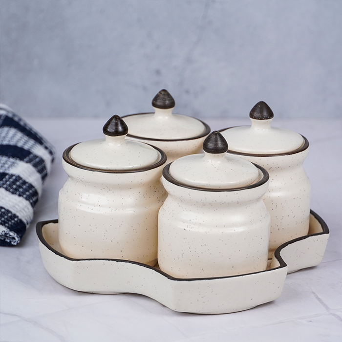 White Ceramic Pickle Jar Set | Set of 4