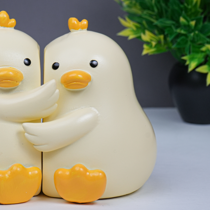 Yellow Ceramic Duck-Shaped Hugging Bookends