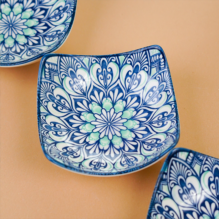 Blue & White Floral Square Ceramic Bowls Set of 3