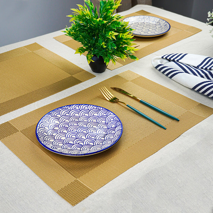 Gold Rectangular Table Mat with Textured Weave