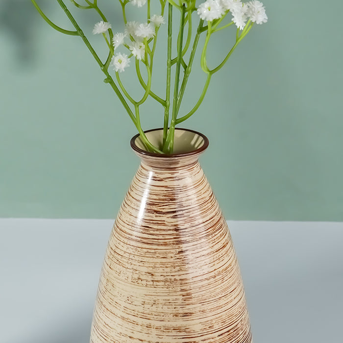 Beige Striped Ceramic Tall Vase