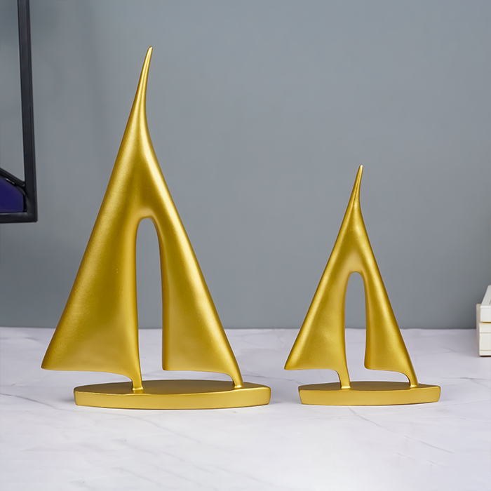 Gold Abstract Sailboat Sculptures