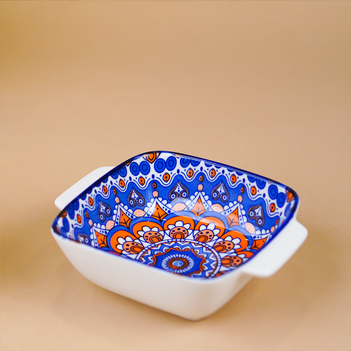 Blue & Orange Nova Square Ceramic Bowls Set of 2