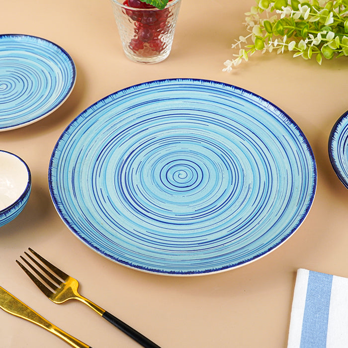 Sky Blue Ceramic Dinnerware Swirl Pattern - Set of 18