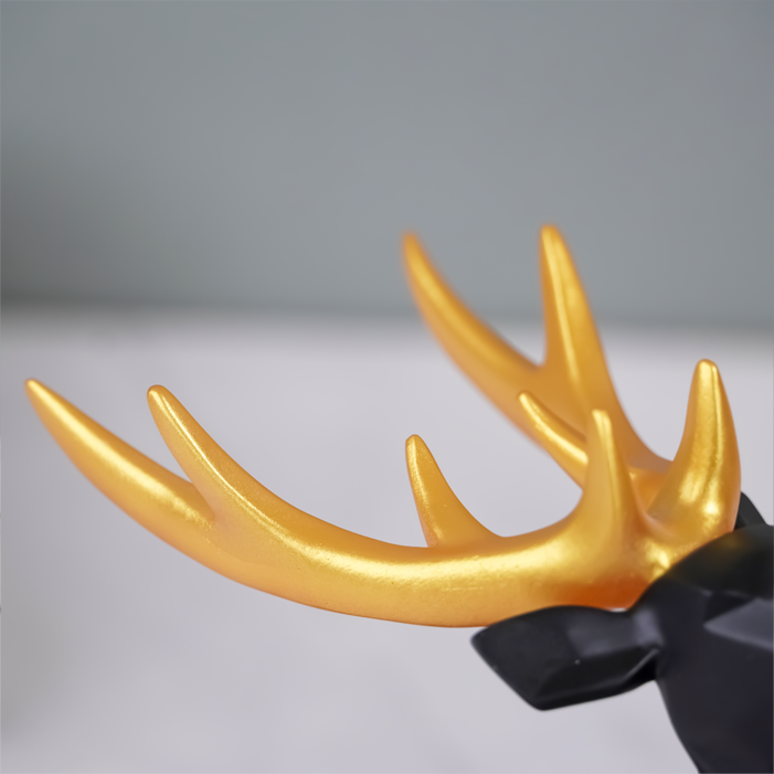 Black Geometric Deer Figurine with Gold Antlers