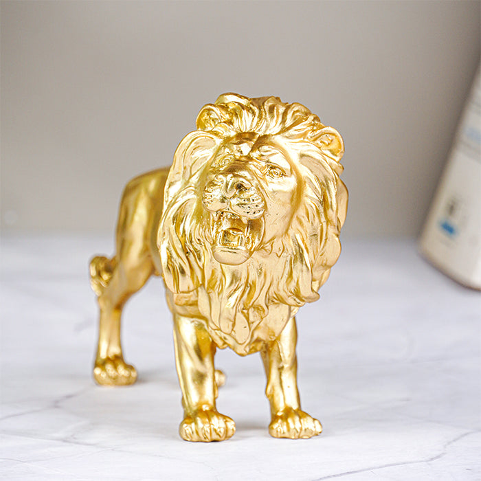 Golden Lion Figurine with Intricate Mane