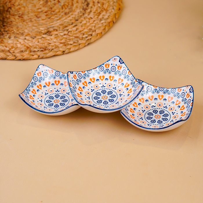 Orange & White Floral Square Ceramic Bowls Set of 3