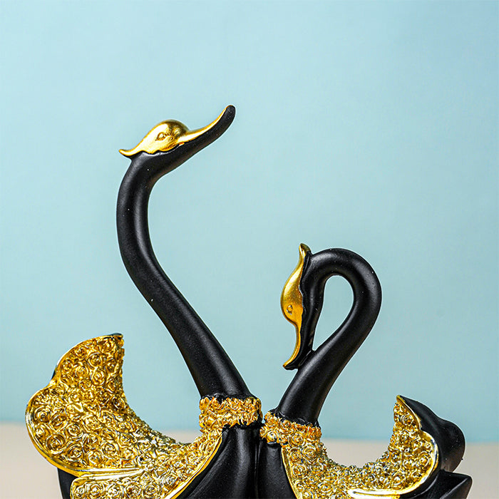 Black and Gold Swan Pair Figurines