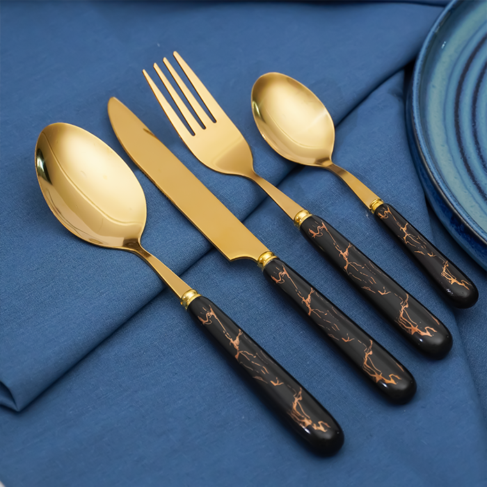 Black and Gold Stainless Steel Cutlery Set of 24