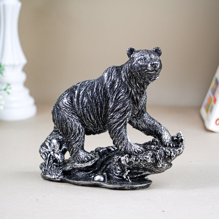 Silver Bear Figurine with Textured Fur