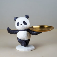 Black and White Textured Panda Standing Figurine