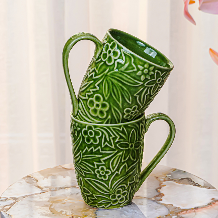 Embossed Green Ceramic Mug