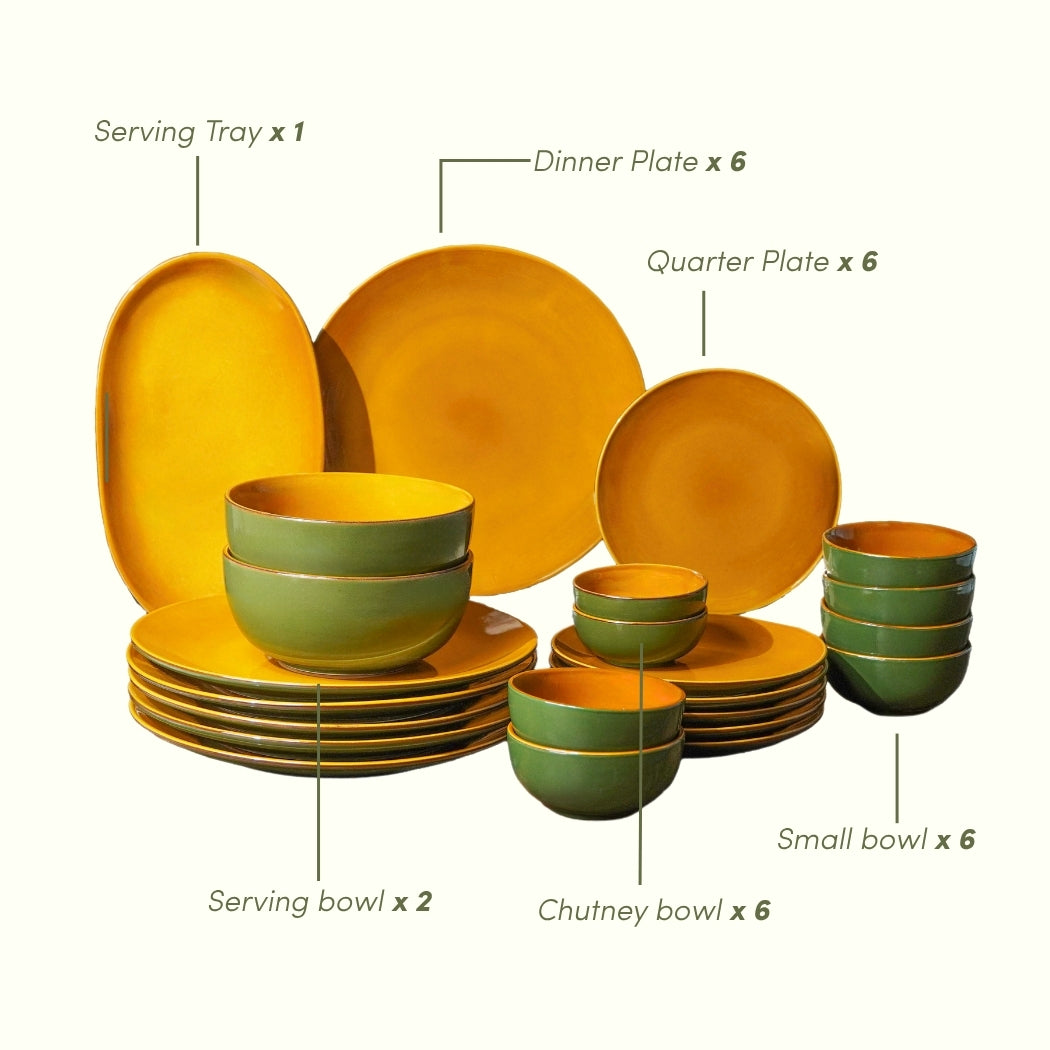 Golden Dinner Set with Green Exterior (Set of 23)