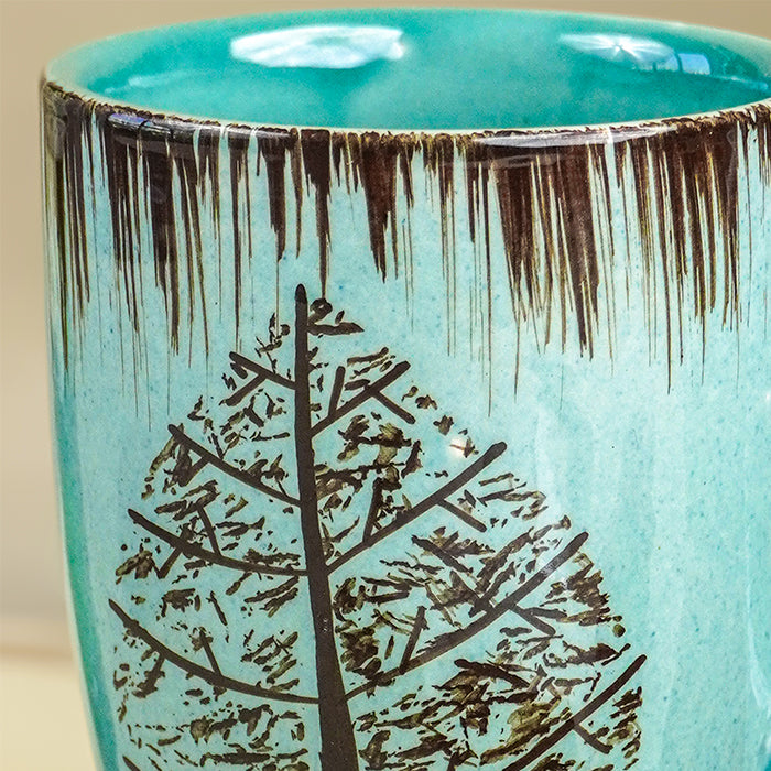 Teal Tree-Patterned Ceramic Mug