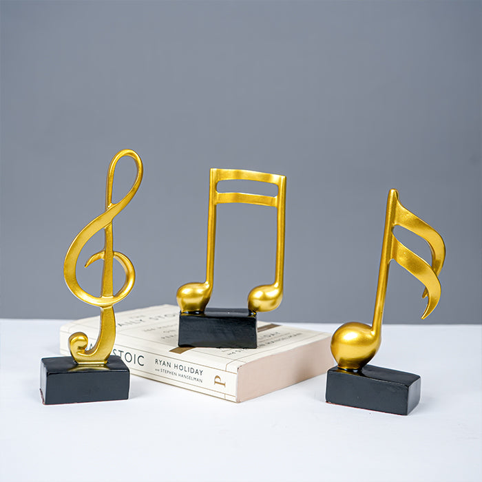 Gold Musical Note Sculptures with Black Bases | Set of 3