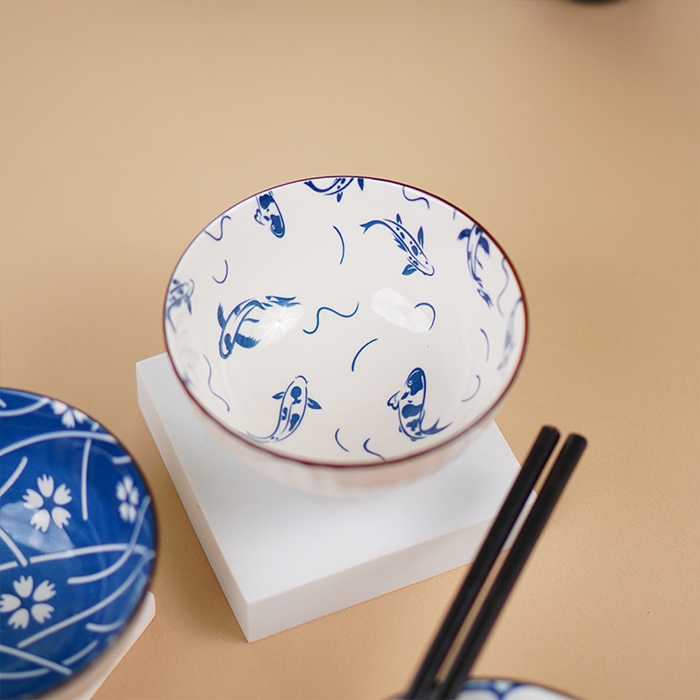 Blue Artwork Ceramic Bowls Set of 4