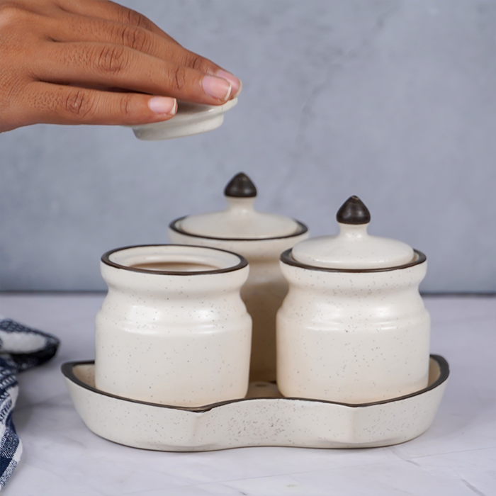 White Ceramic Pickle Jar Set | Set of 3