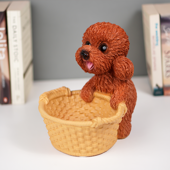 Adorable Brown Puppy Figurine with Basket