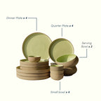 Light Green & Rust Ceramic Dinner Set of 14